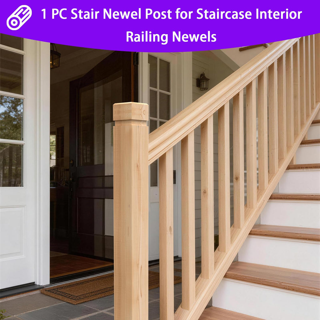 4PCS Newel Post Red Oak 3.5"x48" Premium Hardwood, Staircase Newel Post