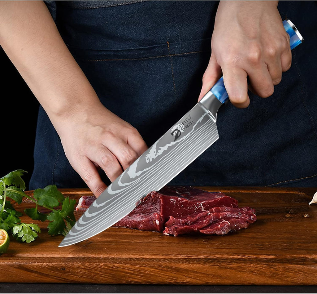 Chef Knife Sets with Roll Bag, 9 Pieces Professional Knife Set | High Carbon Stainless Steel Kitchen Chef Knife Set
