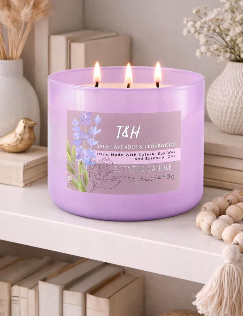 Sage Lavender Cedarwood 3-Wick Soy Candle, 15.8 oz Scented Candle - Set of 158