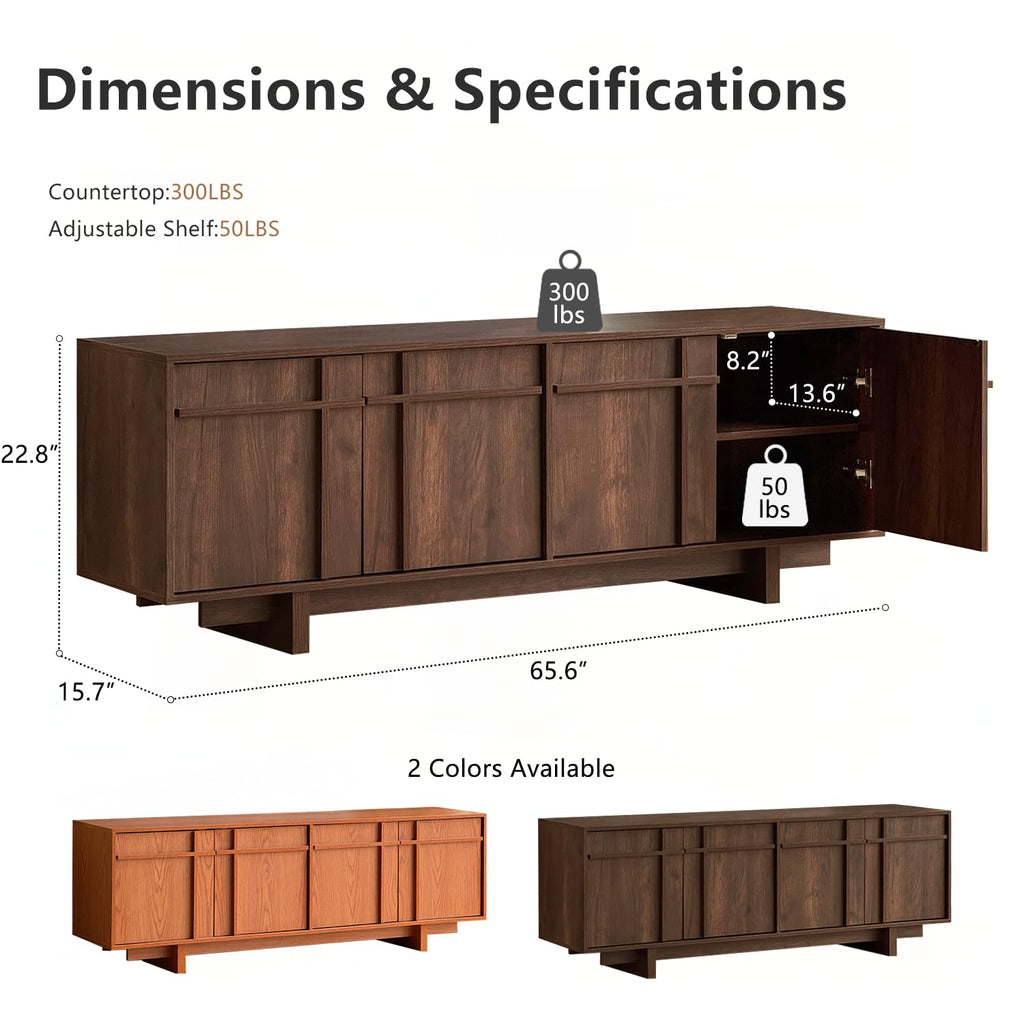 65.6" Mid Century Modern TV Stand for 75 Inch TV, Walnut