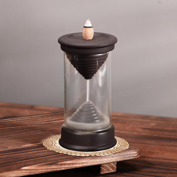 Hourglass Backflow Incense Burner Waterfall Incense Holder Bracket Glass Windproof Cover Provides 20 Counter Flow - Set of 25