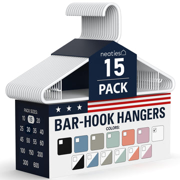 Plastic Hangers 15 Pack - Made in the USA - 6lb Capacity Standard Clothes Hangers with Strap Hooks for Dresses