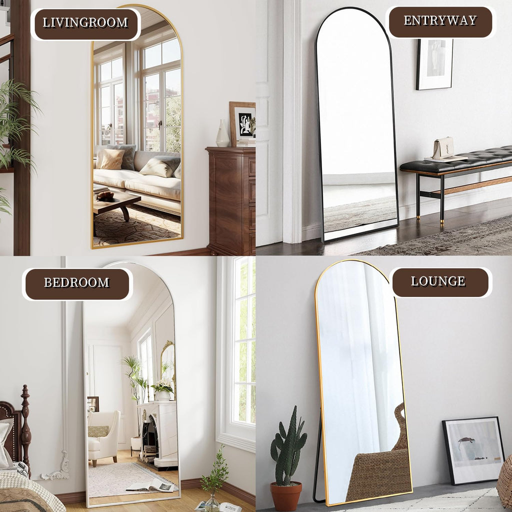 Floor Full Length Mirror, 56"x20" Arched Full Body Mirror, White