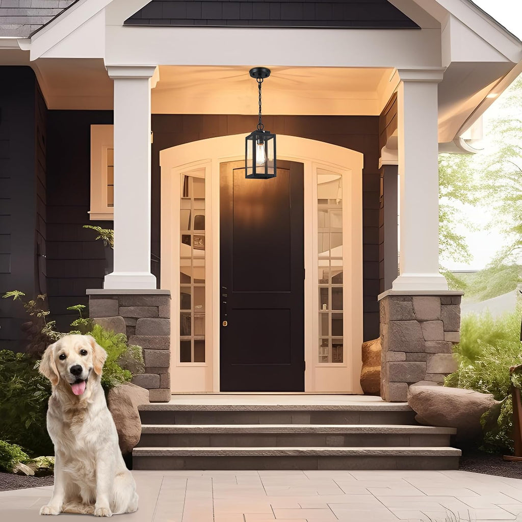 11'' Dusk to Dawn Outdoor Pendant Light, Modern Outside Chandelier Outdoor Hanging Lantern Light