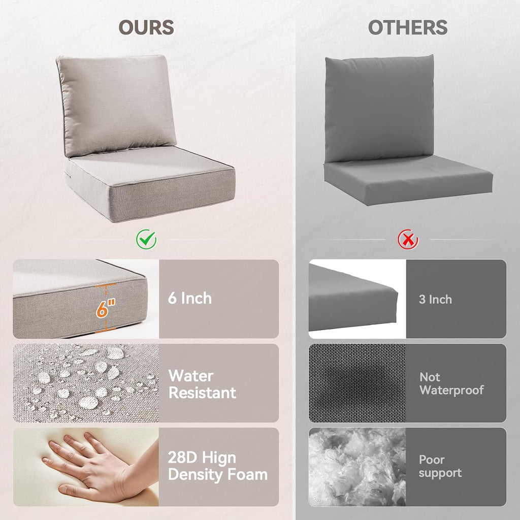 6" Thick Outdoor Cushions 22x24x6, 3-Set Deep Seat Patio Cushions with Removable Cover, Waterproof & Fade Resistant