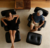 Modern Reading Chair and Ottoman — Walnut Leather