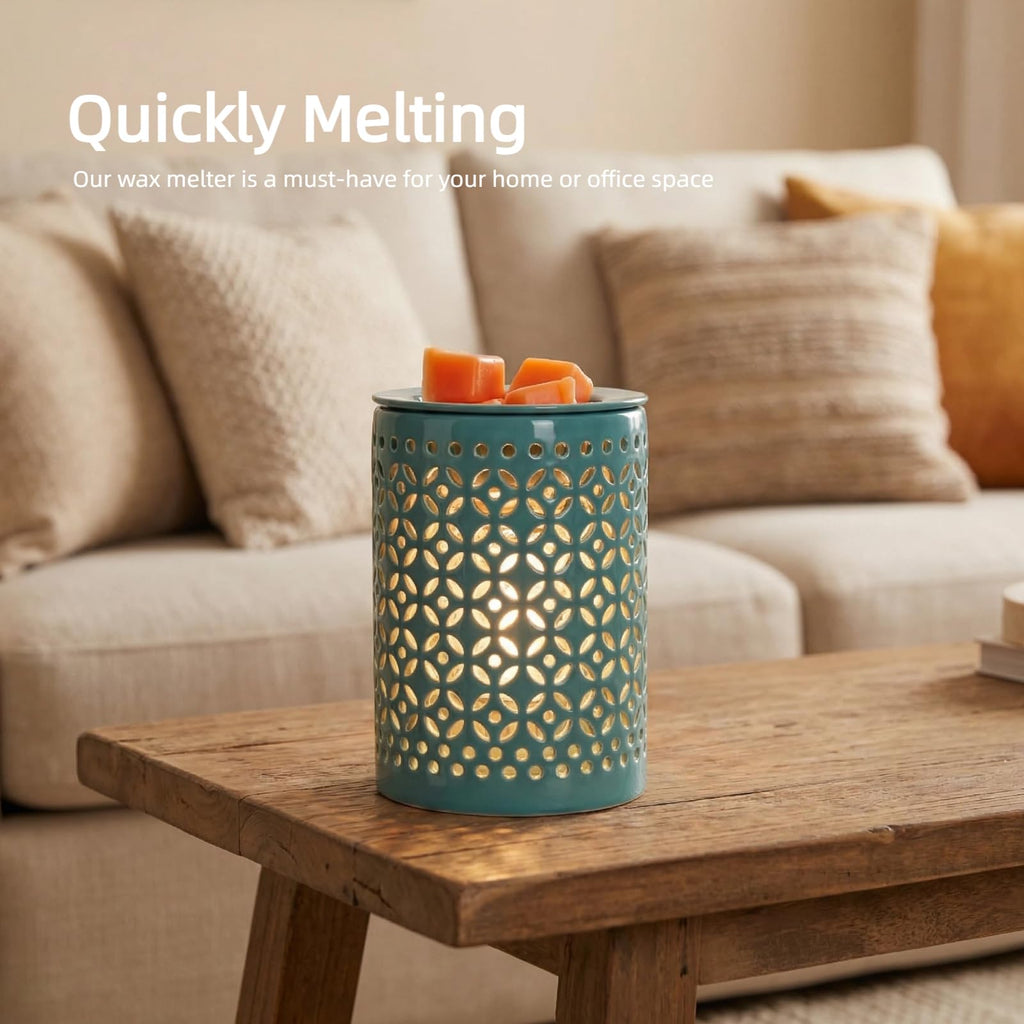 Ceramic Wax Melt Warmer with Timer and 1 pc Silicone Dish Cyan