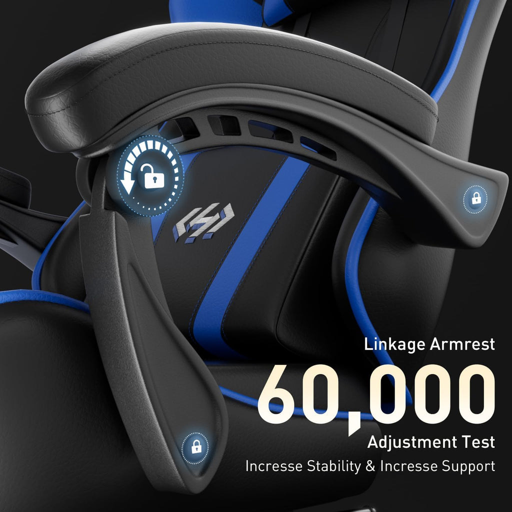 Gaming Chair with Footrest, Lumbar Support & Headrest, Black&Blue