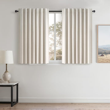 100% Blackout Linen Curtains (Set of 2 Panels) Ivory Blackout Cream White Curtains, Pinch Pleated Back Tab Sun Blocking