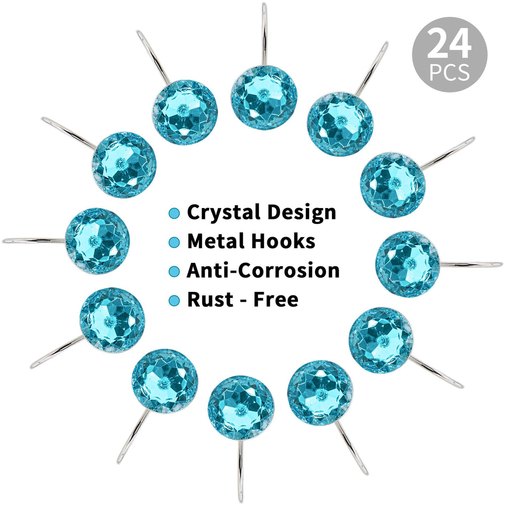 Aqua Diamond Crystal Bling Shower Curtain Hooks Rings, 24PCS