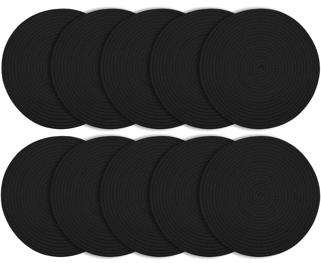 Round Placemats Set of 10, Cotton Woven Tablemats, Hot Pads, Jute Rattan Charger Plates for Dinner, Non Slip Heat