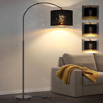 Dimmable Floor Lamp, Arc Floor Lamp with Adjustable Star Shade, Black