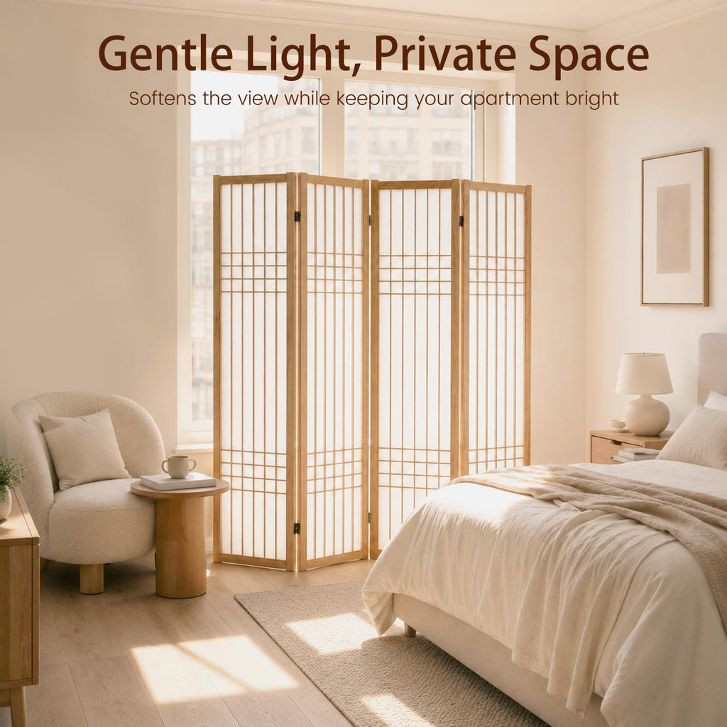 4 Panel Room Divider Folding Privacy Screen Light Brown