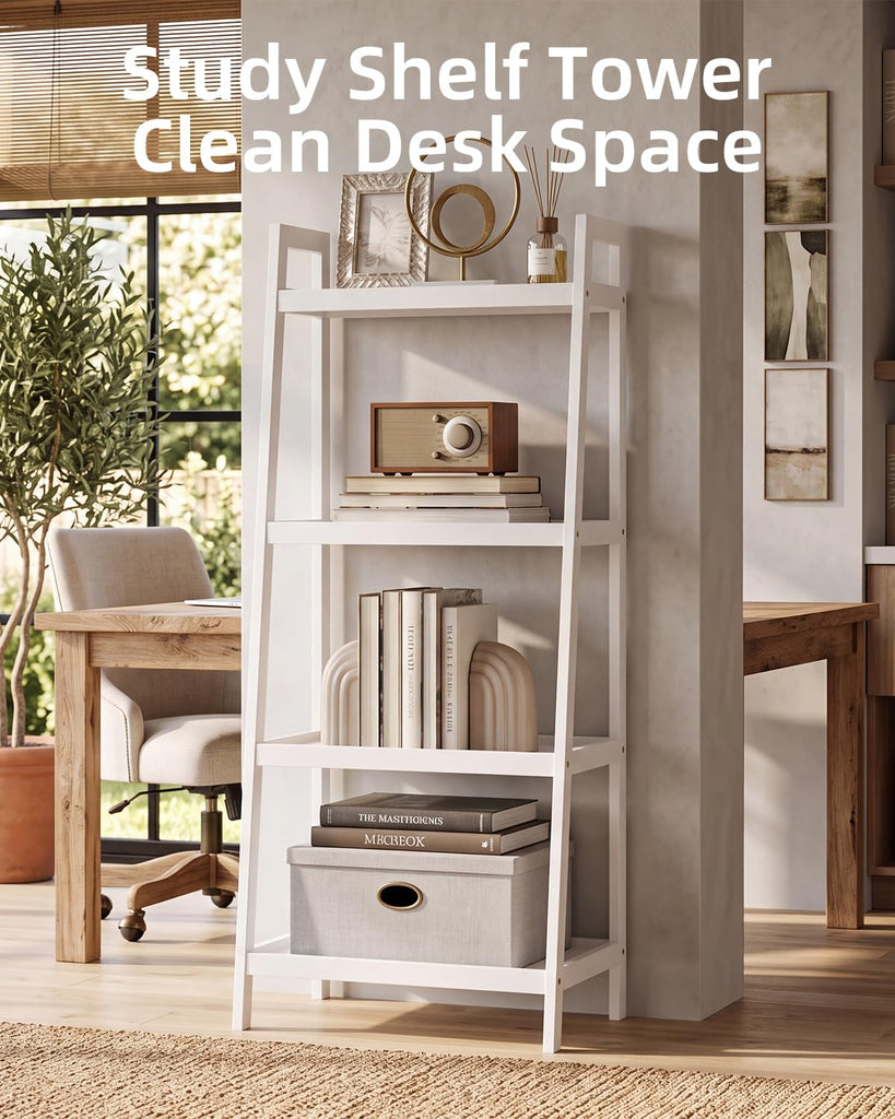 Bamboo Ladder Bookcase, Bathroom Storage Rack Organizer, 4 Tier and 5 Tier Freestanding Plant Display Stand Space