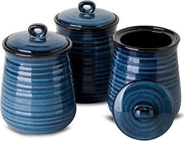 Ceramic Food Storage Jars,25 Oz Porcelain Kitchen Canisters with Airtight Lids,Flour Containers - Set of 3