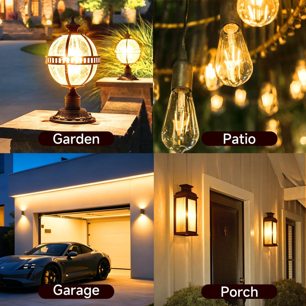 Dusk to Dawn ST64 Edison Light Bulbs Outdoor, 60W Equivalent 4 Pack