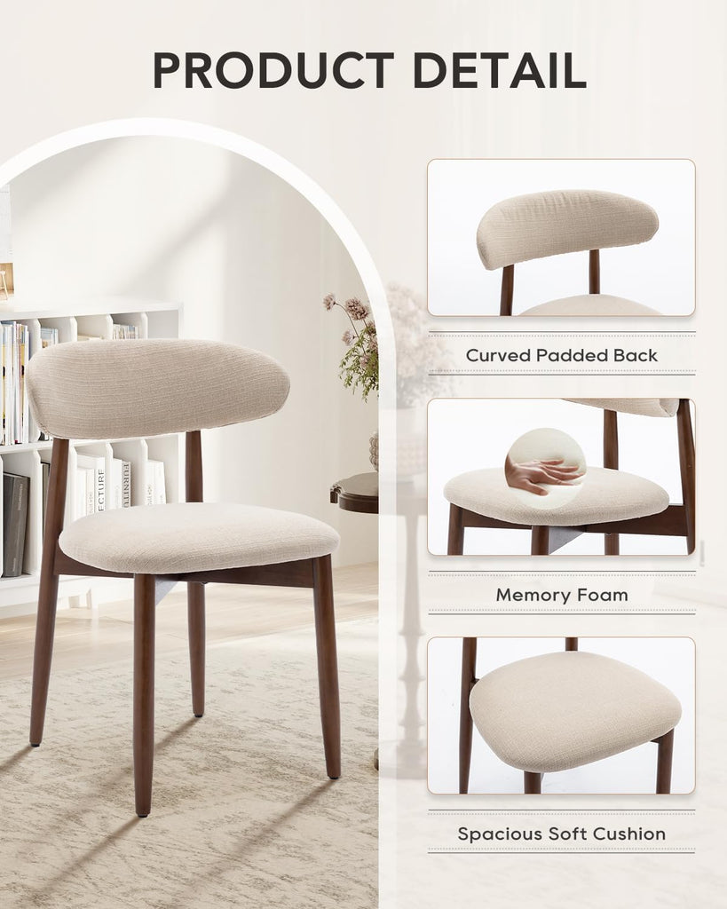 Dining Room Chairs Set of 2, Upholstered Farmhouse Dining Chairs with Solid Wood Legs and Fabric Seat for Kitchen or Dining Room, Beige