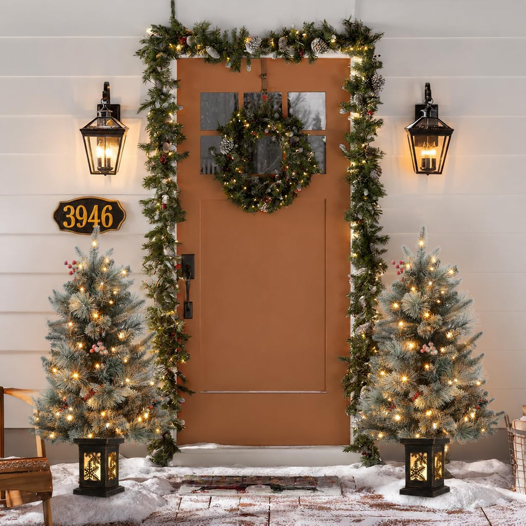 3FT Prelit Artificial Christmas Tree with Lights, 3 Foot Artificial Christmas Tree with Snowflake Base, 78 LED Prelit