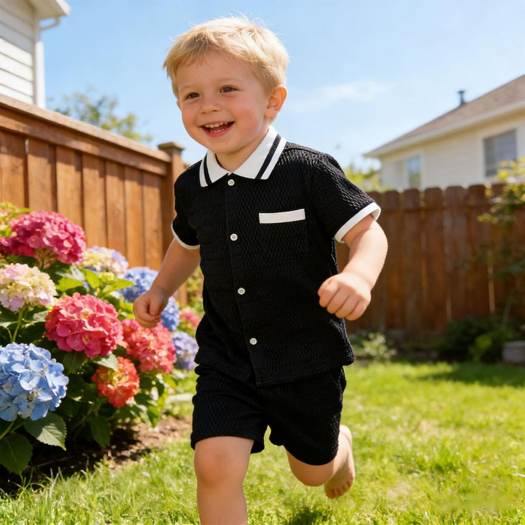 Baby Boy Waffle Knit Button-Down Shirt & Shorts Set