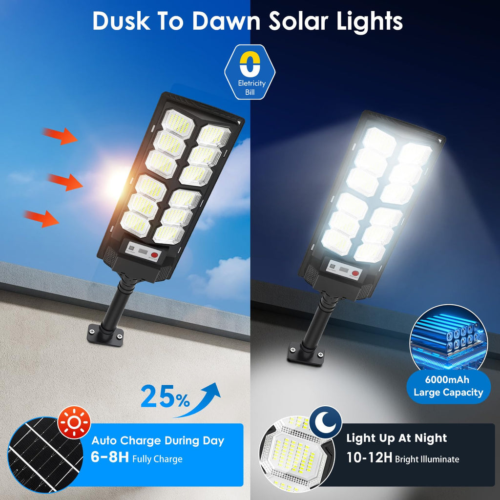 2 Pack Solar Street Lights Outdoor Waterproof 6500K LED Solar Flood Lights Dusk to Dawn Parking Lot Light