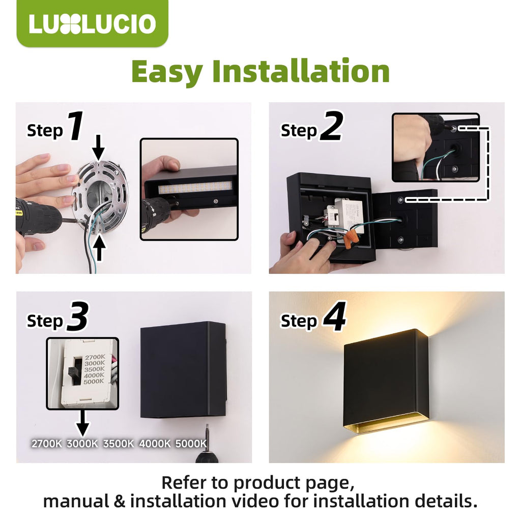 2 Pack Indoor Outdoor Black Up and Down LED Wall Light, Modern Bedroom/Porch Wall Lamp, IP65 Waterproof, 5%-100%