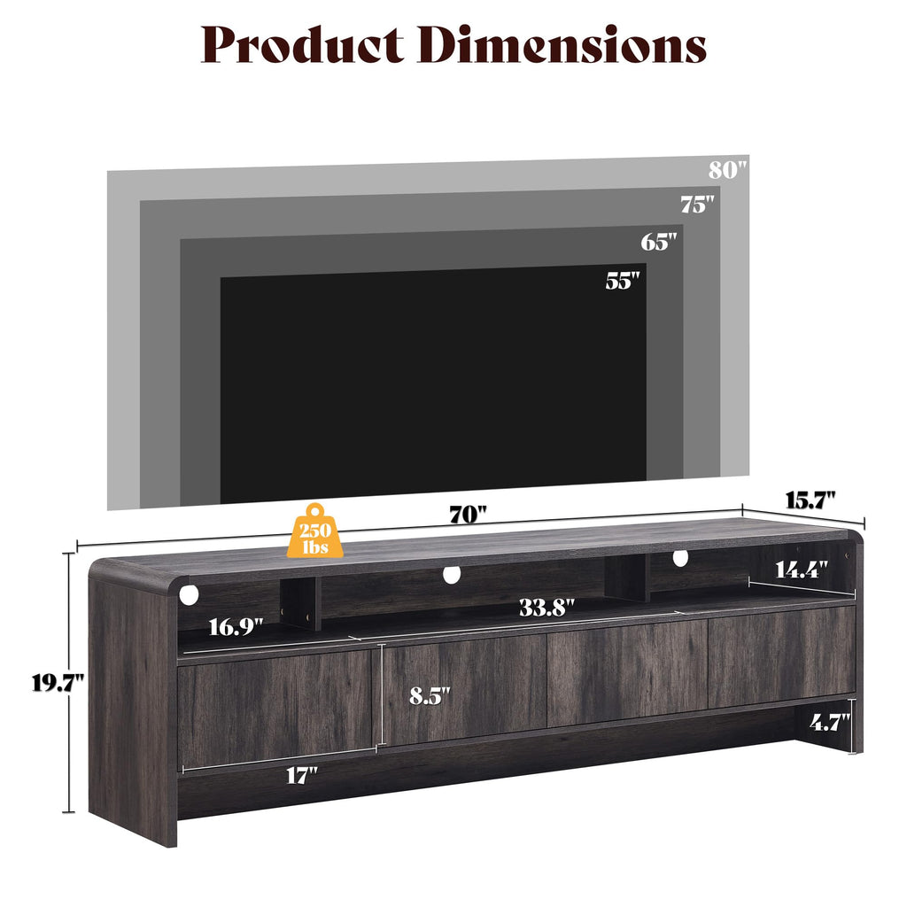 70" Modern Curved TV Stand with Storage for TVs Up to 80"