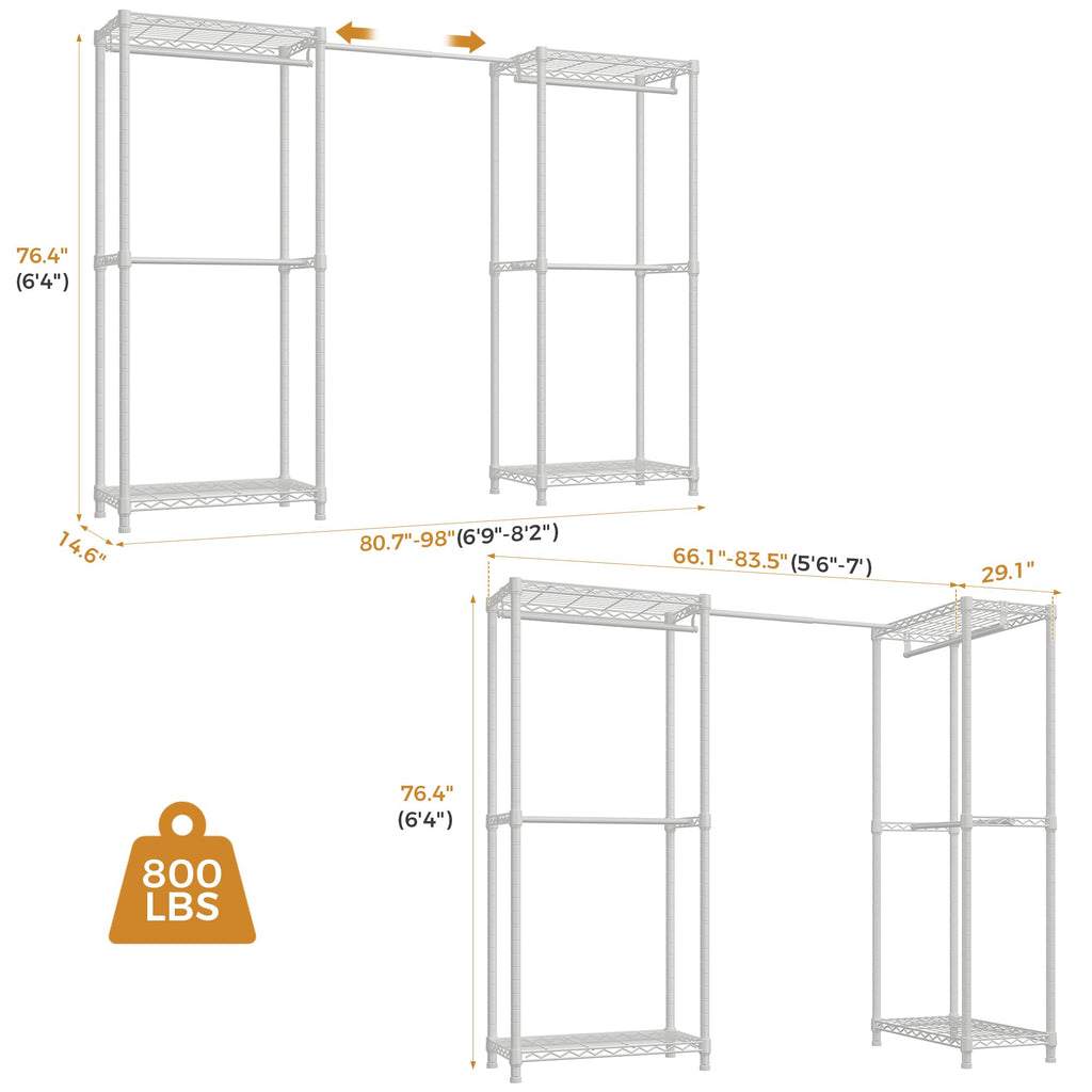 M3 Expandable Clothing Rack, Heavy Duty Clothes Rack, White