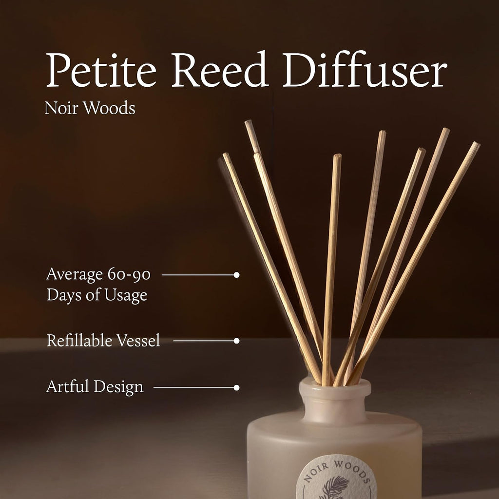 Petite Oil Reed Diffuser Set - Includes Reeds, Fragrance Oil & Glass Bottle - Luxury Scent Diffusers Decor - Notes of