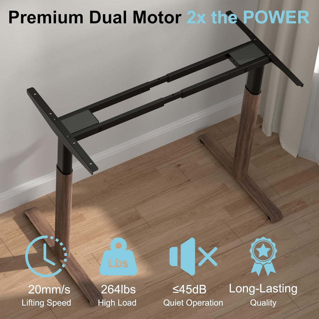 Dual Motor Standing Desk Frame,Sit Stand Desk Base Only,Walnut | Whisper-Quiet Dual Motors, 264 lb Capacity, Fits