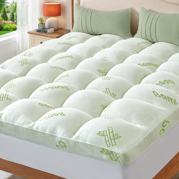 Queen Size Bamboo Viscose Mattress Topper, Thick Pillow Top Pad | Soft plush fabric with extra filling deliver cool