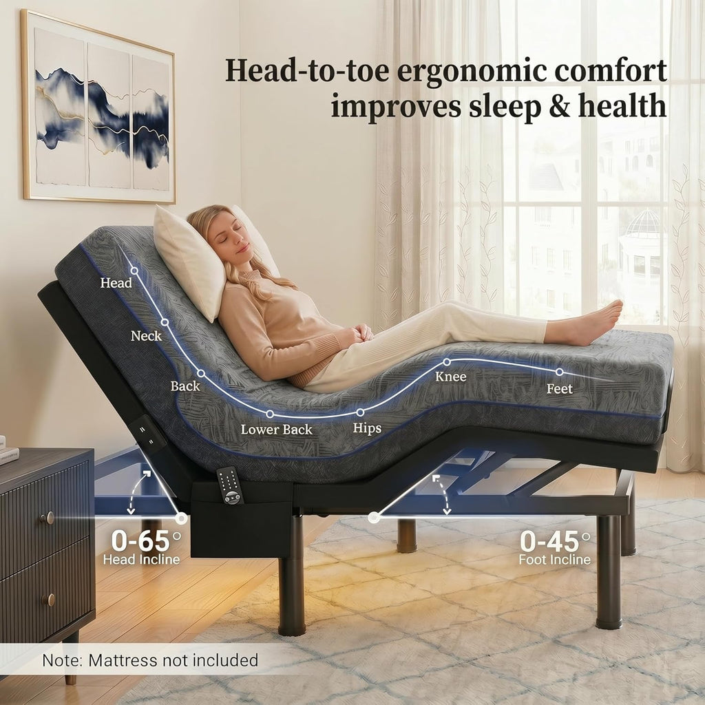 Adjustable Bed Frame Queen Electric Base, Head & Foot Incline