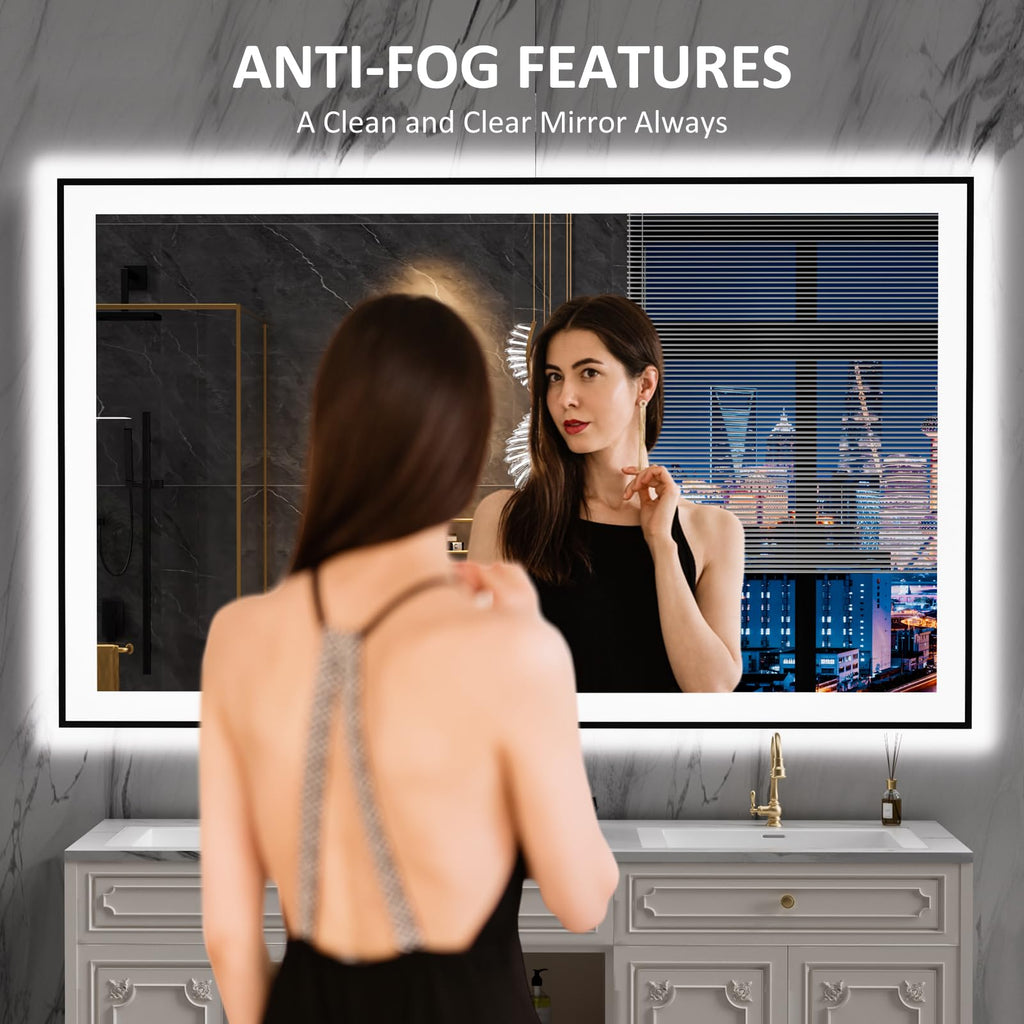 60"X36" LED Bathroom Mirror Black Framed