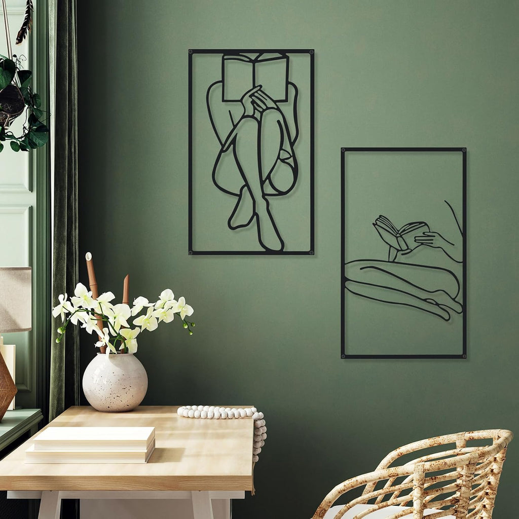 Metal Wall Art Decor Minimalist Abstract Woman Gold Wall Art Line Drawing metal line art Home Hanging Art Decor - Set of 4