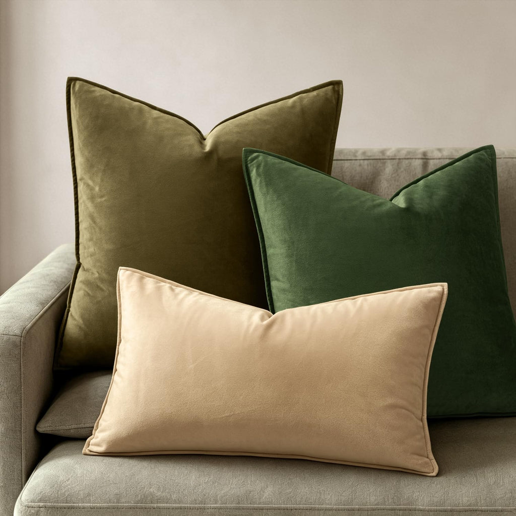 Decorative Olive Green Velvet Throw Pillow Covers for Couch 22x22 in