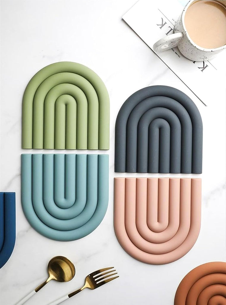 Silicone Drink Coasters - Heat Resistant Non-Slip Trivet Mats for Hot Pots, Coffee & Tea Cups, Rainbow - Set of 6