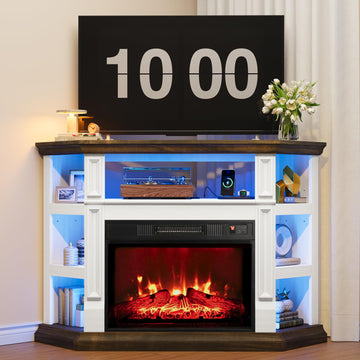 47" Corner Fireplace TV Stand for 55-Inch TVs with Storage, Brown