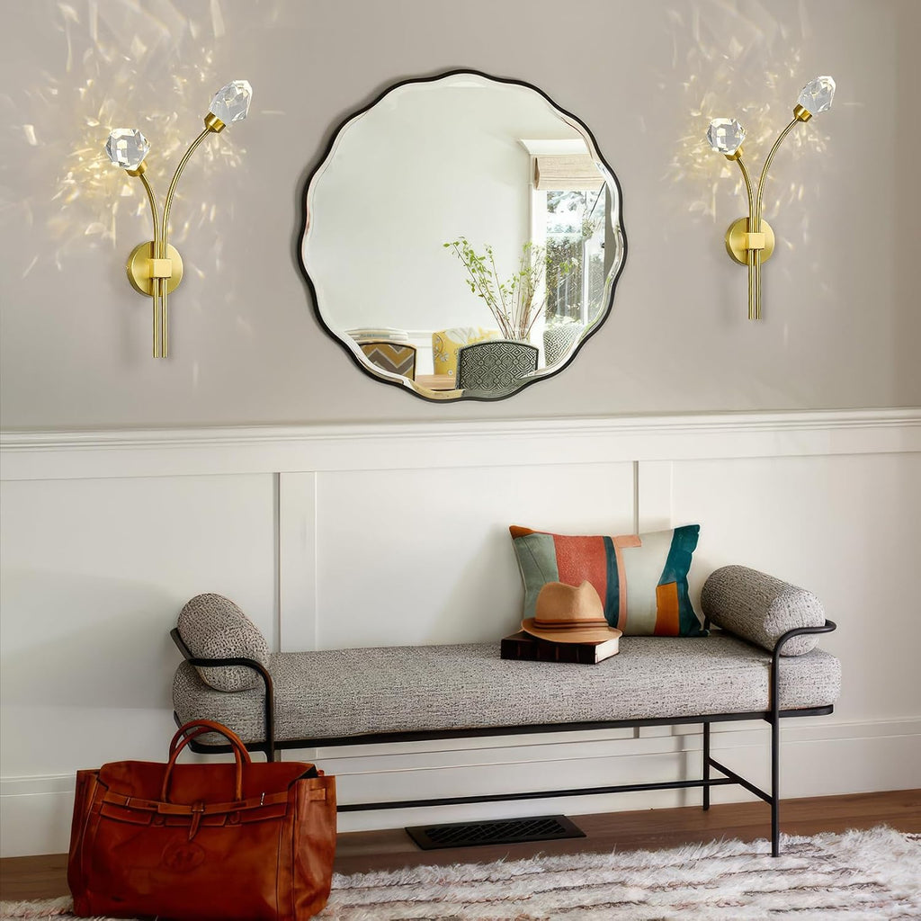 Modern Gold Wall Sconce Set of Two 4000K LED Wall Sconce Light Fixture Luxury Crystal Wall Light for Living Room