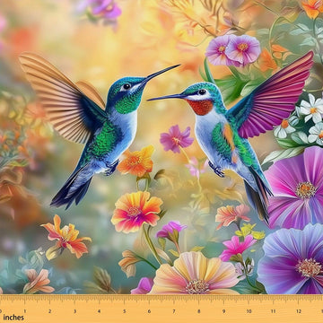 Hummingbird Upholstery Fabric for Chairs - Watercolor Flowers Outdoor Fabric by The Yard 181"x63", Farmhouse Tropical