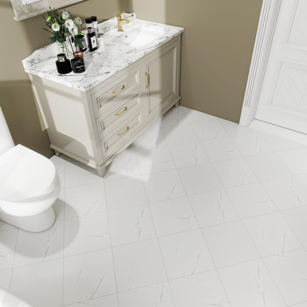20-Pack 12"x12" White Marble Peel and Stick Floor Tiles