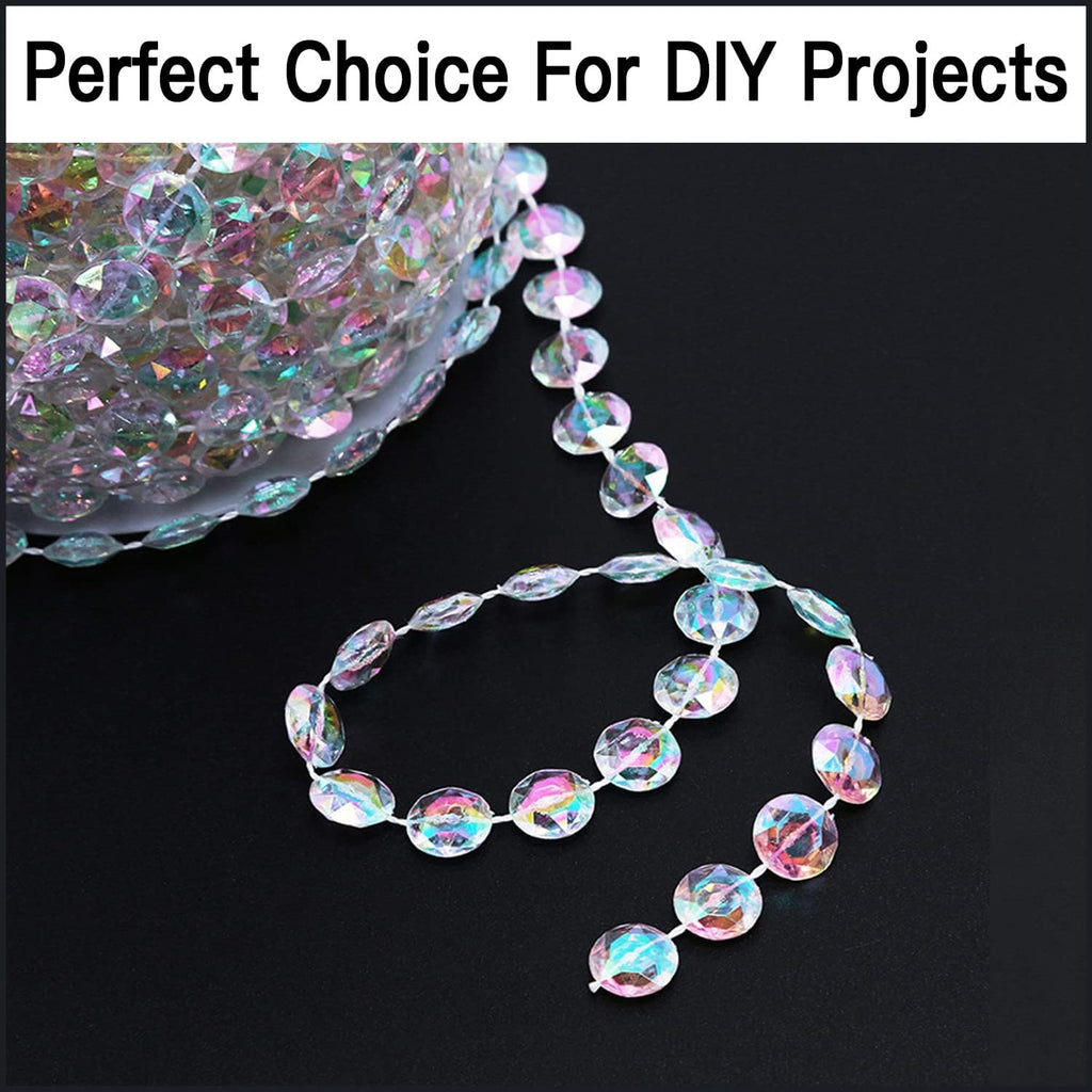99ft Crystal Bead Garland for Christmas Tree Decorations, Iridescent Acrylic Beaded Garland Strand Roll