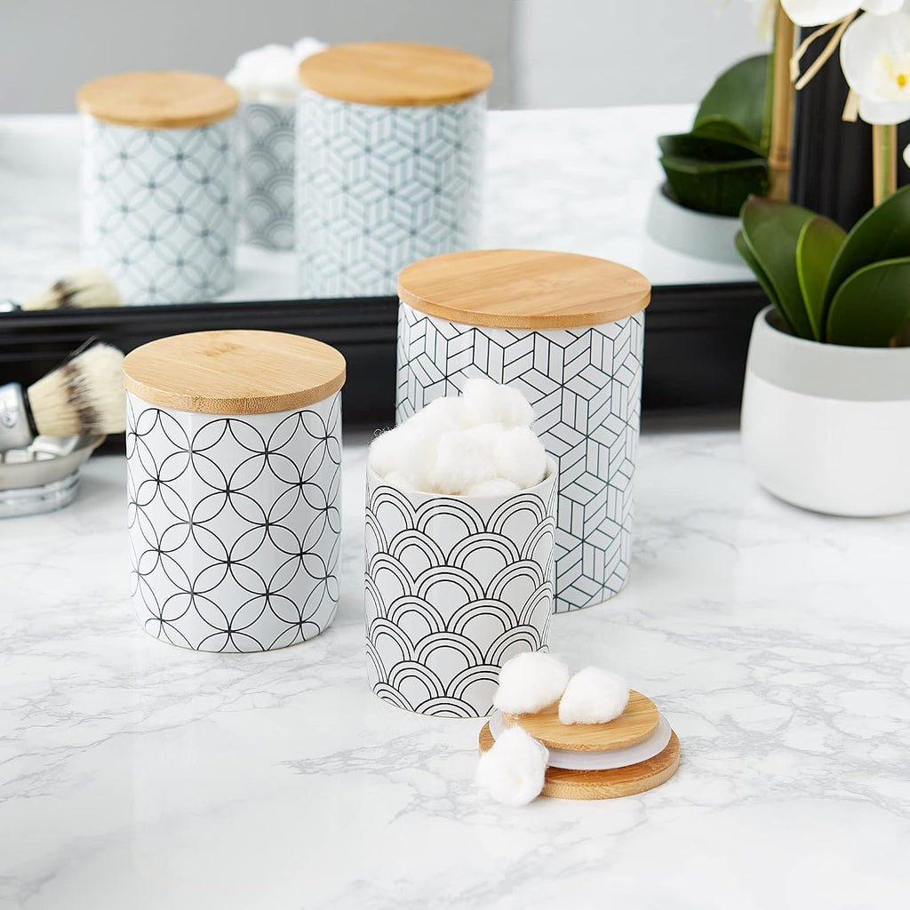 Kitchen Ceramics Collection, Canister Set, Mixed Print, White/Black - Set of 3