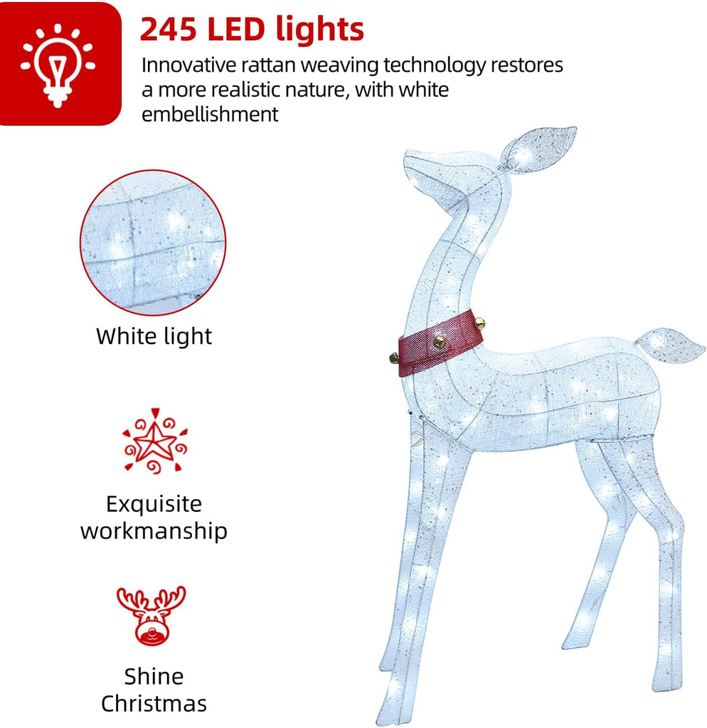 Christmas Decorations Outdoor Reindeer Family - 4-Piece 3D Lighted Deer Set with 245 LED Lights, Yard Christmas Decor