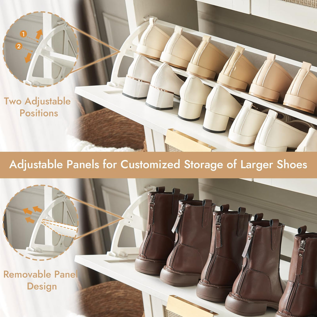 Rattan Shoe Storage Cabinet with 2 Drawers & 2 Flip Drawers