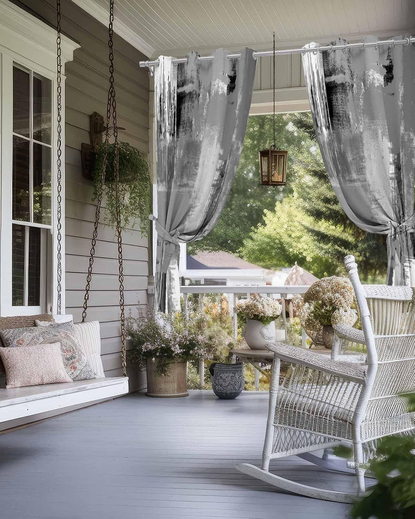 Contemporary Grey Outdoor Curtain 108 Inches Long Weighted Bottom Privacy,Deck Porch Gazebo Pergola Balcony Drape