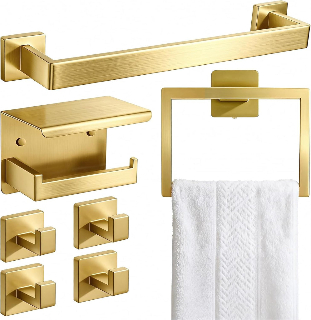 Brushed Gold Bathroom Accessories Hardware Set, 7-Pieces Stainless Steel Towel Racks , 16 Inch Towel Bar, Towel