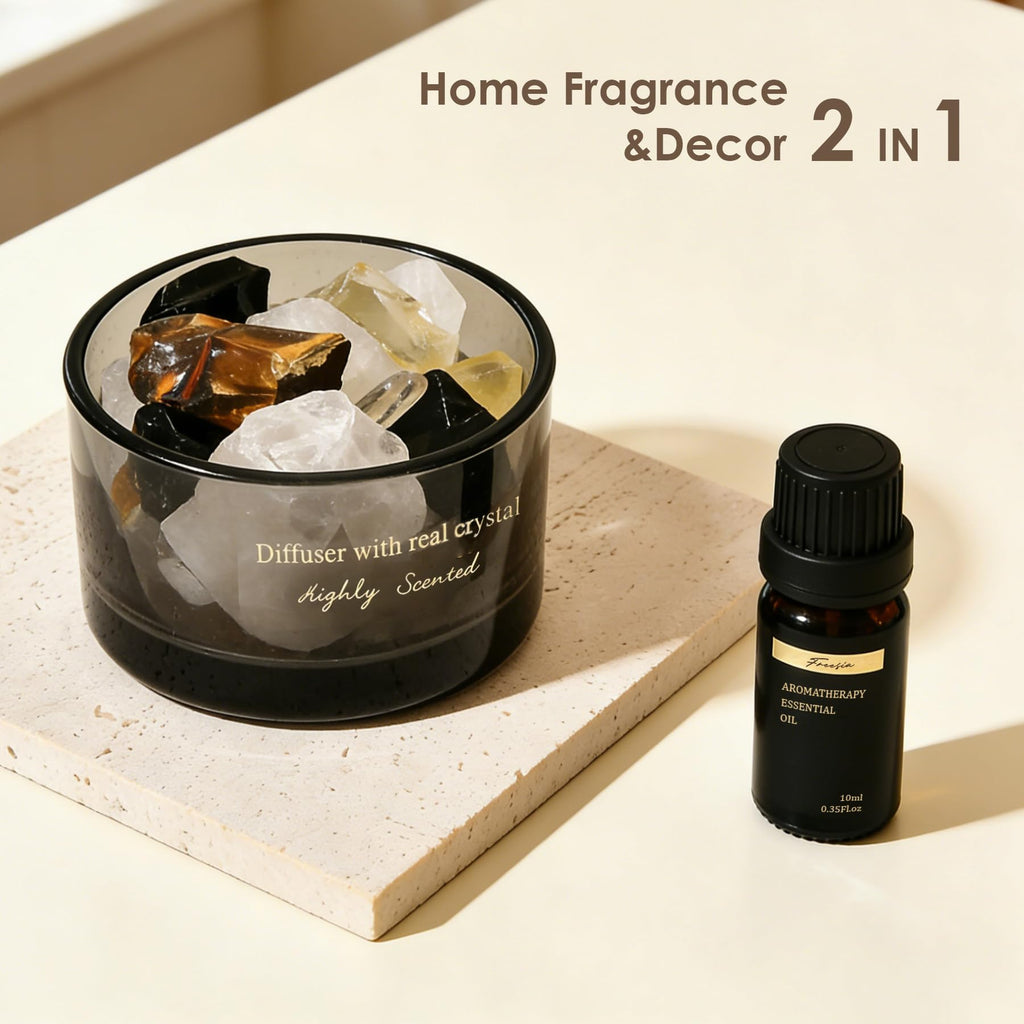 Crystal Stone Aroma Diffuser with Essential Oils Decor & Fragrance 2 in 1, Chic Aromatherapy Gift Set (Freesia Scent)