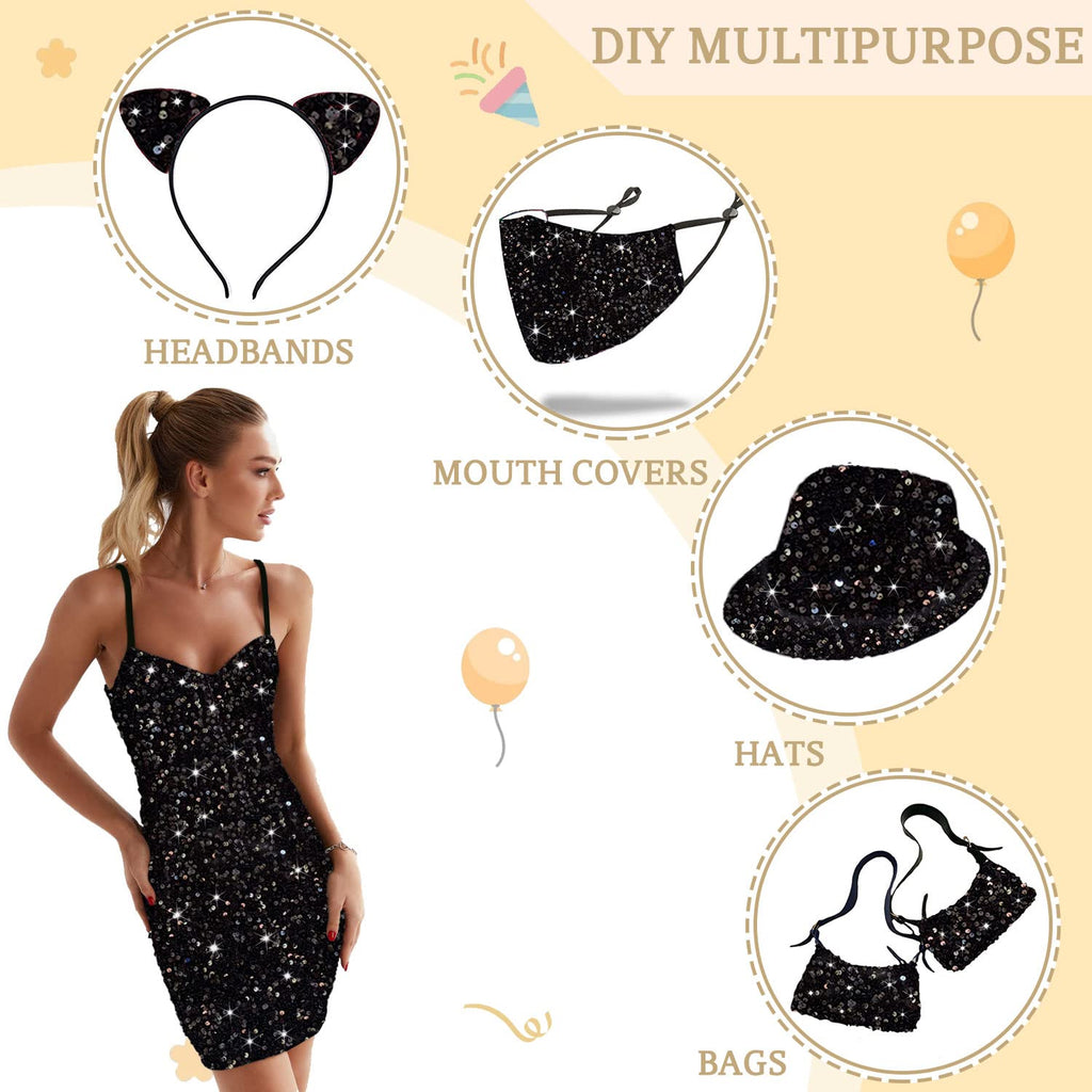 Black Sequin Fabric Glitter Fabric by The Yard 6 Yards Mermaid Sequin Material for Sewing Sparkly Thick Velvet