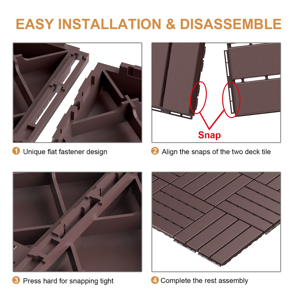 27 sq. ft Plastic Interlocking Deck Tiles, 27PCS Waterproof Patio Balcony Flooring, 12"x12" Outdoor Interlocking Deck