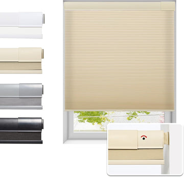 No Drill Cellular Shades for Indoor Windows, Thermal Insulating & Noise Reducing Honeycomb Blinds, Cordless Free Stop