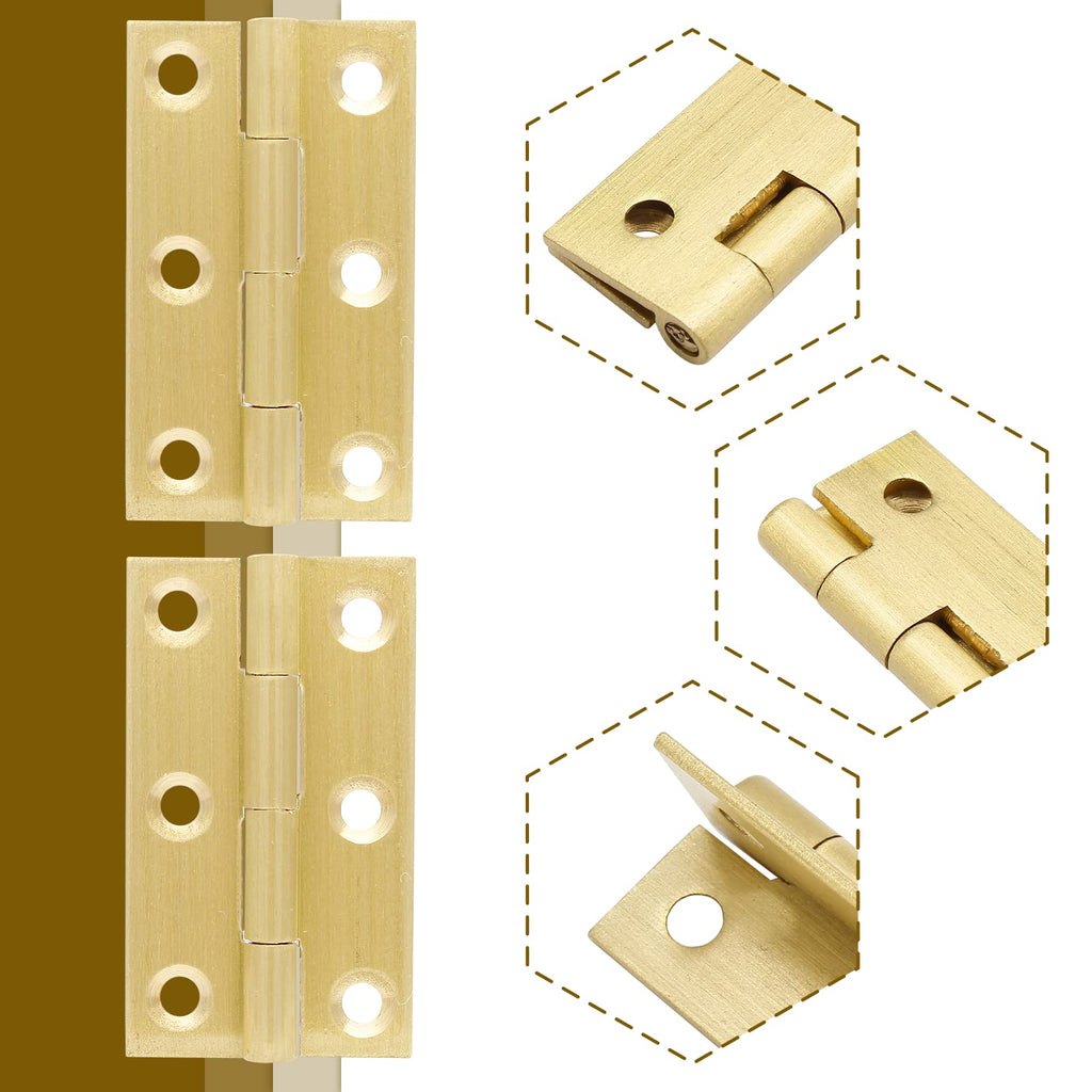 8pcs 1.5 Inch Brass Hinges, Gold Mini Butt Hinges